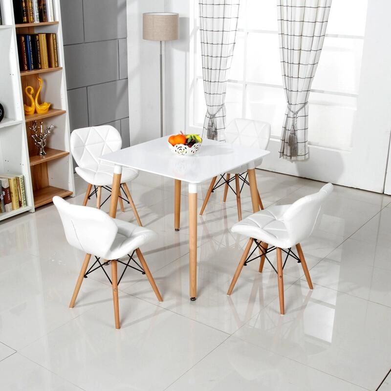 Nordic White Round MDF Table Round Dining Table with Wood Legs Coffee Cafe MDF Table