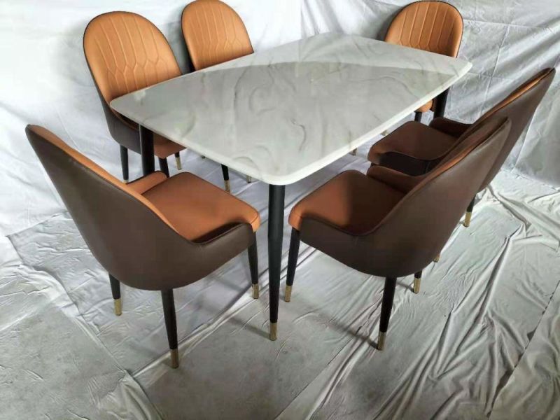 Modern Design Metal Element Marble Table with Chairs Combination