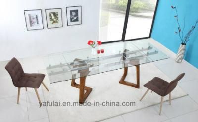 Modern Furniture Tempered Glass Solid Wood Dining Table