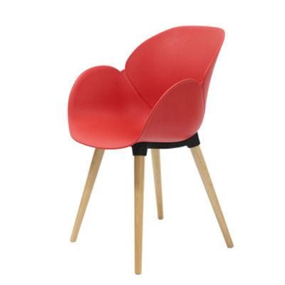 Modern Design Hotel Lounge Polypropylene Dining Wood Leg Restaurant Plastic Chair Factory