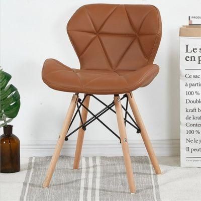 French Fashion Style Faux Leather Soft Comfort Dining Chair with Wooden Leg PU Leather Chair for Home