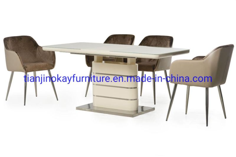 2016-2021hot Sale Europe Modern Extendable Wooden Dining Table Set with White High Gloss Painting