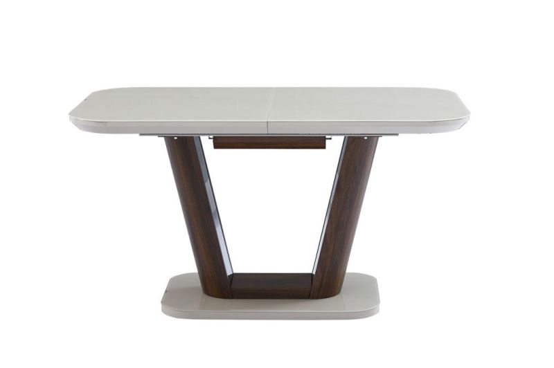 High Gloss Beige Painting Home Furniture MDF Extension Dining Table with High Gloss Glass