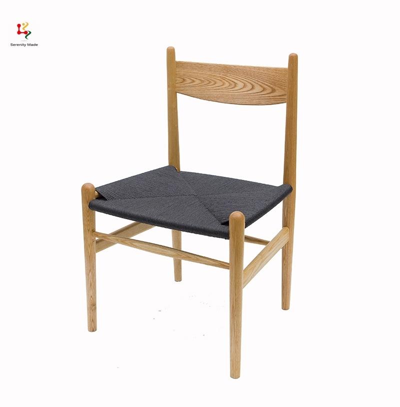 Modern Hotel Wooden Frame Dining Chair with Woven Seat