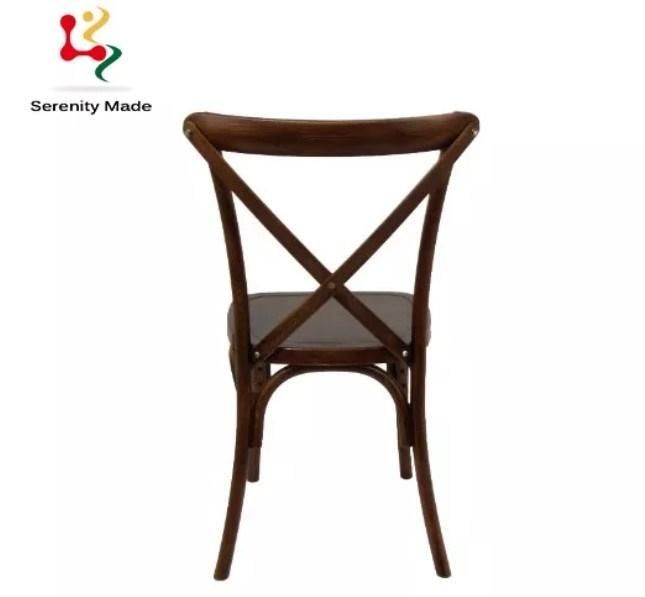 Banquet Furniture Event Hire Party Use Restaurtant Dark Wood Cross Back Stackable Bent Wood Dining Chair