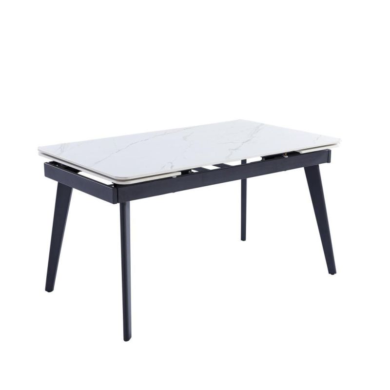 Square Sintered Stone Black Semi-Gloss Painting Leg Extandable Dining Table