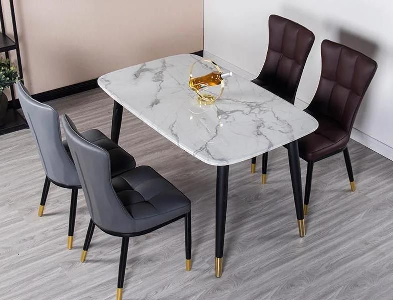 New Designs Hotel Restaurant Furniture Modern Round Corner Marble Top Stainless Steel Gold Legs Dining Table