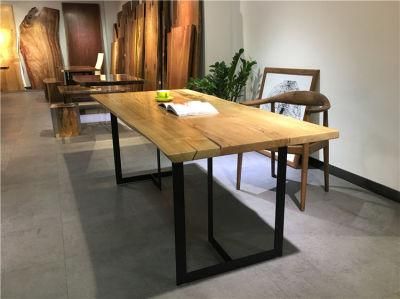 Custom Chestnut &amp; Lychee Wood Texture Dining Table Top with Live Edge for Luxury Furniture