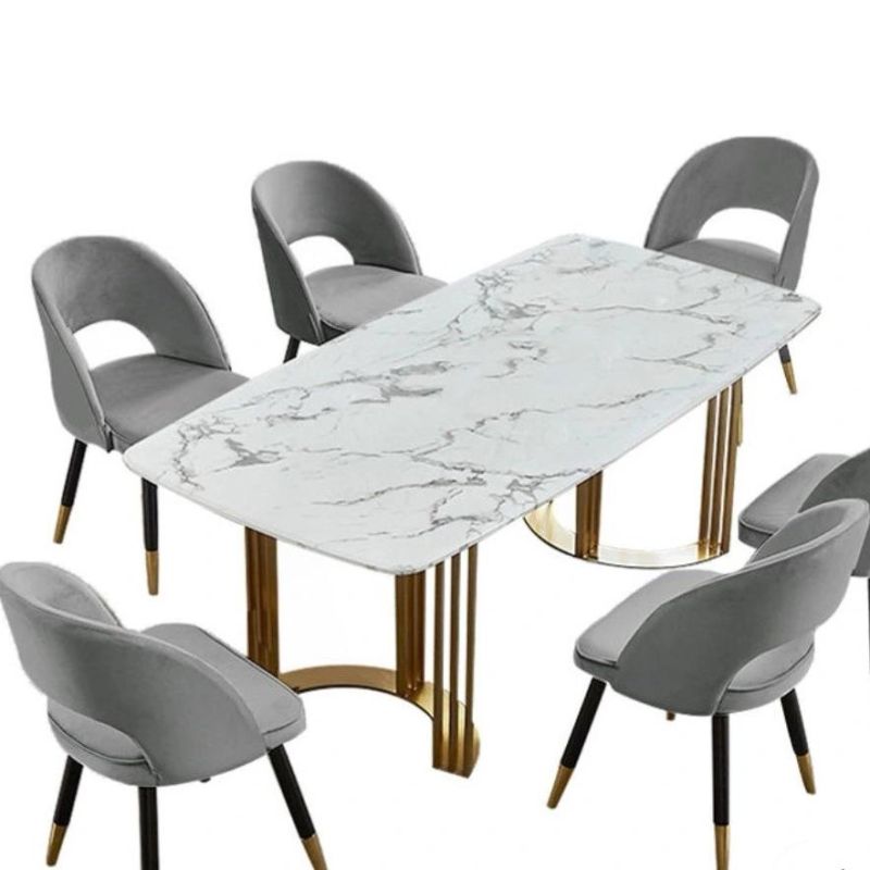 Personmade Marble Top Dining Table for Kitchen with Metallic Legs