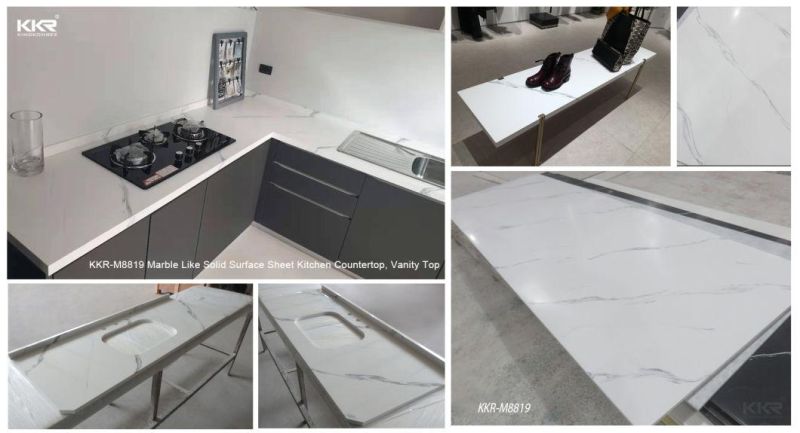 Artificial Stone Custom Kitchen Countertop Artificial Stone Corian Counter Tops with Ss Kitchen Sink