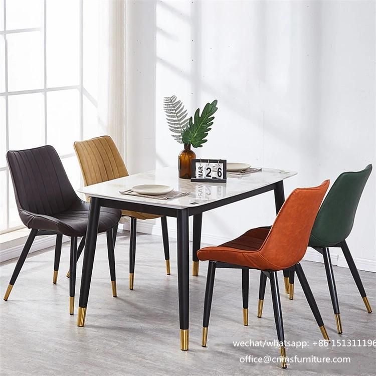 Black Metal Legs Upholstered Modern Designer Dining Room Chair Luxury Leather Furniture Dining Chair