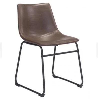 Velvet Navy Blue Metal Stainless Steel Gold Base Restaurant Chair Upholstery Dining Chairs with PU Leather in Antique Brown Color