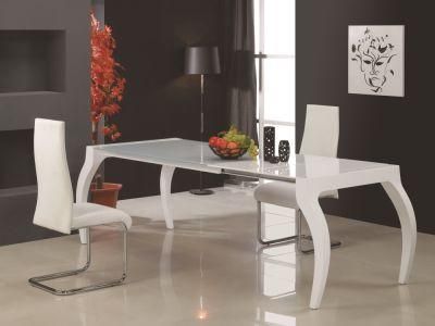 China Factory White Glass with MDF Extension Dining Table Set