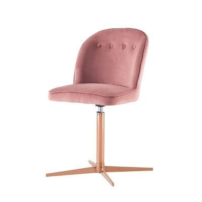 Pink Elegant Upholstered Velvet Restaurant Chair Fabric Metal Legs Modern Dining Chair