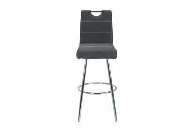 Black Round Silver Leg Bar Chair