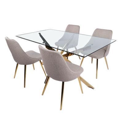 European Italian Luxury Home Restaurant Furniture Set Designs Glass Golden Metal Leg Dining Table