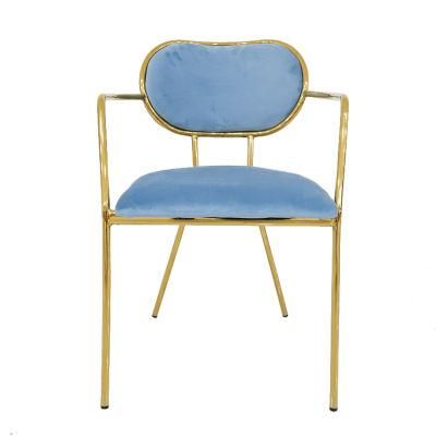 Wholesale Dining Furniture Gold Chrome Iron Legs Dining Chair Blue Velvet Fabric Chair