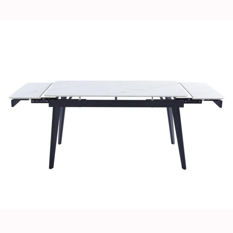 Square Sintered Stone Black Semi-Gloss Painting Leg Extandable Dining Table