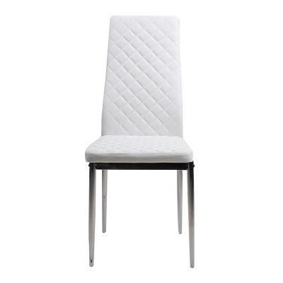 Wholesale Dining Room Furniture Chromed Iron Legs 3D Diamond Design White PVC Leather Dining Chair