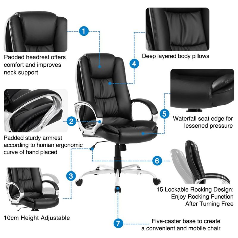 Adjustable PU Leather Luxury Swivel Executive Computer Office Chair