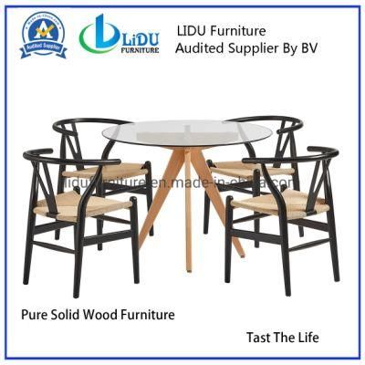 Glass Top Round Table Best Price Glass Transparent Round Coffee Dining Table with Wooden Legs Dining Room Set