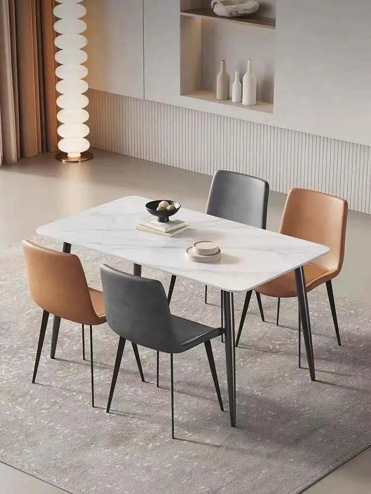 Modern Light Luxury Style White Rectangle Marble Top Dining Table Set with 6seats Chairs Set for Home Dining Room Furniture