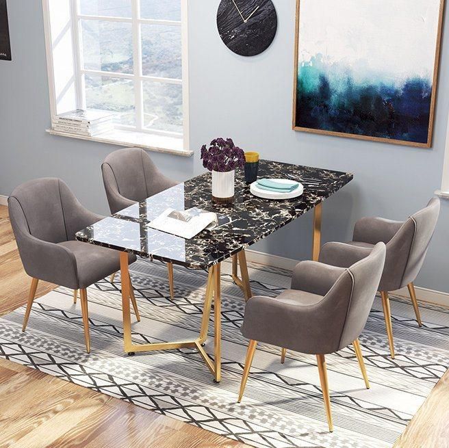 Dining Table Set Metal Frame Marble Top Luxury Dining Table