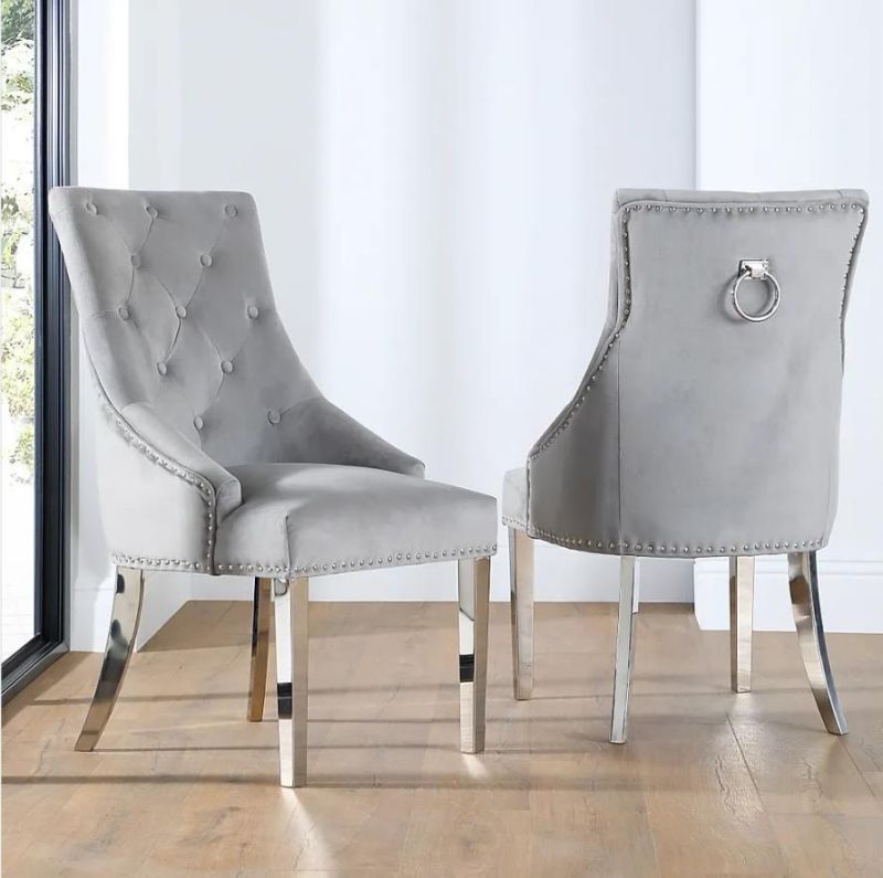 Various Shapes PU and Velvet Upholstered Dining Chair Different Styles Stainless Steel Legs Restaurant Chairs