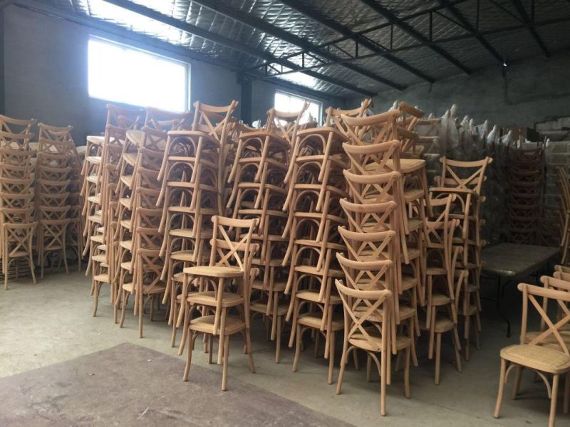 Modern Commercial Wedding Event Cross Back Stackable Dining Wood Chair with Woven Seat