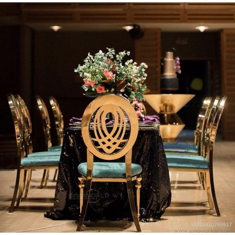 Foshan Gold Stainless Steel White Leather Dining Chair with Crystal Pulling Buckles for Wedding Events Banquet