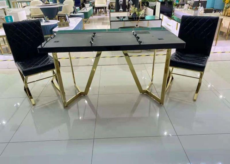 Luxury Euro Modern Gold Metal Leg Square Marble Dining Table