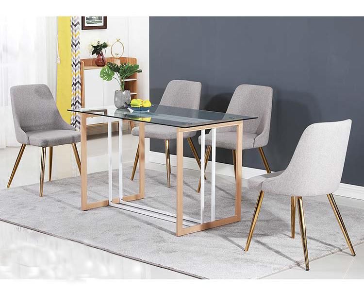 Modern Dining Chair Table Glass Table with Metal Legs