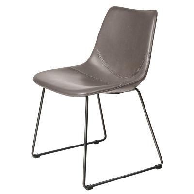 Factory Supplier Wholeslae Cheap Restaurant Chairs Dining Elegant Comfortable Modern Antique Metal Legs PU Leather Dining Chair Brown