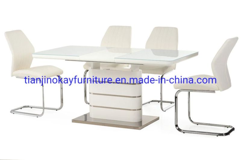 2016-2021hot Sale Europe Modern Extendable Wooden Dining Table Set with White High Gloss Painting