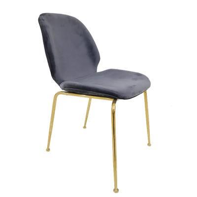 Wholesale Dining Furniture Gold Chrome Iron Legs Dining Chair Gray Velvet Fabric Chair