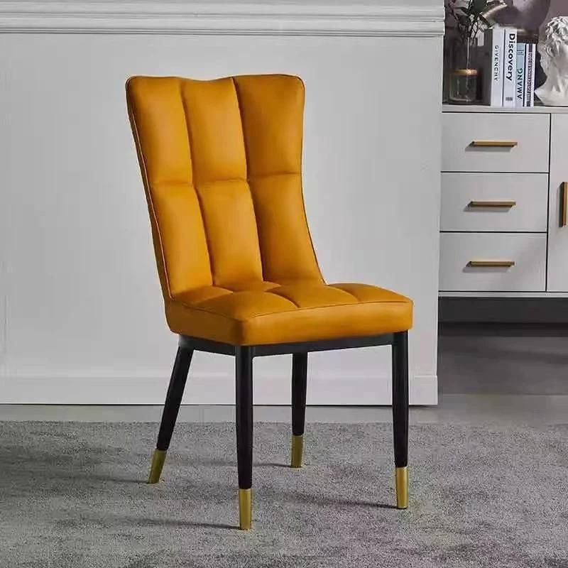 Nordic Light Luxury Leather Dining Chair with Iron Plated Legs Used in Hotel Banquet