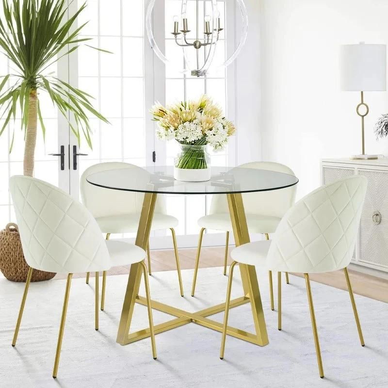 Luxury Modern Round Clear Tempered Glass Wooden Legs Dining Dining Table with Glass Top Designs