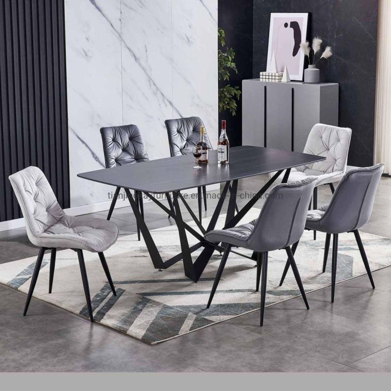 China Factory Hot Sale Slate Sintered Stone Top Marble Black Gold Ceramic Table Dining Table Set