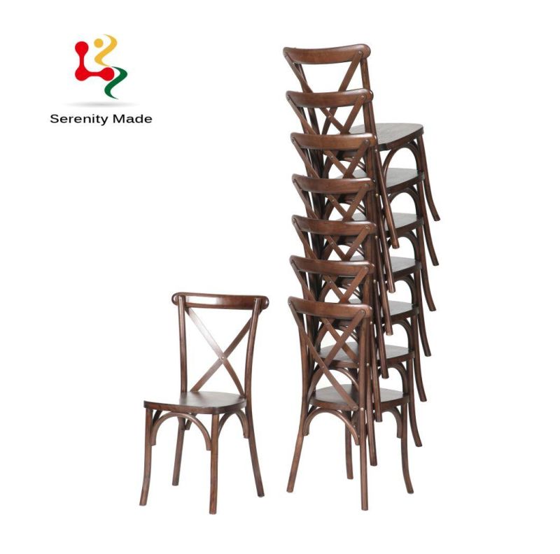 Modern Commercial Wedding Event Cross Back Stackable Dining Wood Chair with Woven Seat