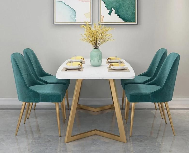 Modern Marble Top Rectangle Dining Table with Dining Chair