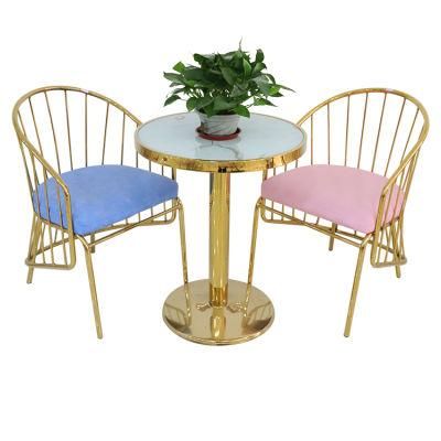 Wholesale Home Furniture Gold Chrome Iron Legs White 18mm MDF Coffee Table Set Modern Pink Velvet Fabric Chair