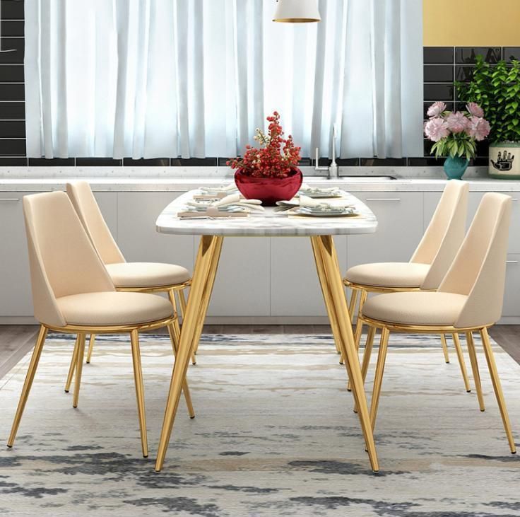 High Quality Restaurant Marble Dining Table with Golden Leg