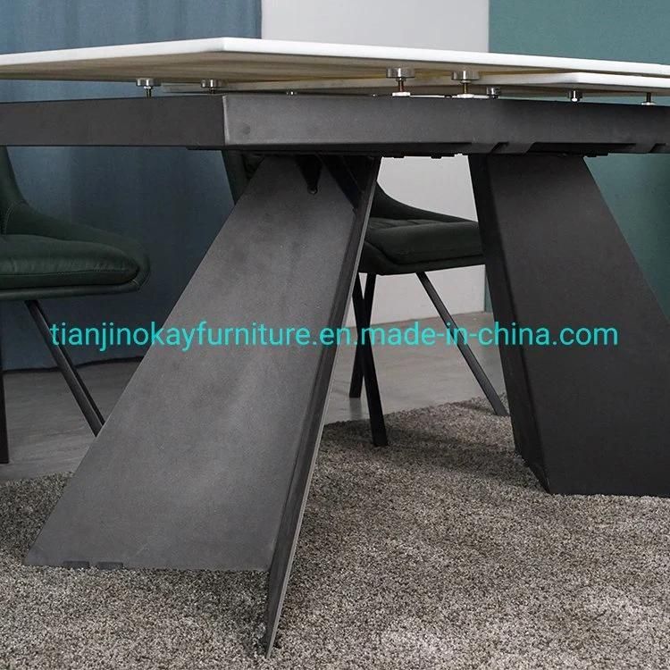 Factory Price Modern Furniture Luxury Ceramic Top Metal Legs Extendable Dinner Table