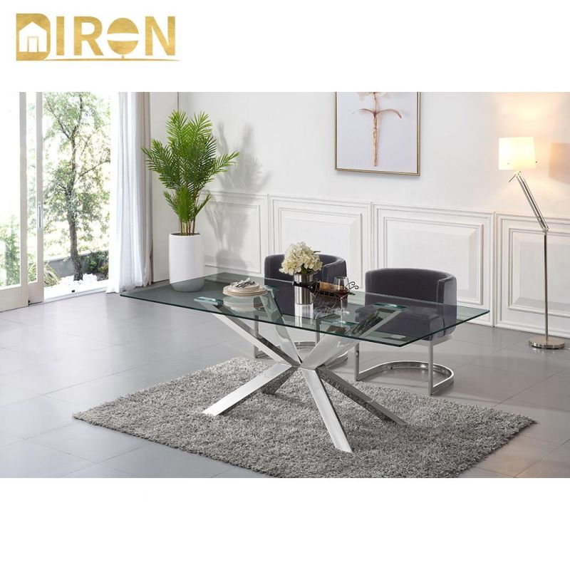 Modern Home Restaurant Furniture Set Special Metal Stainless Steel Marble Glass Dining Room Table