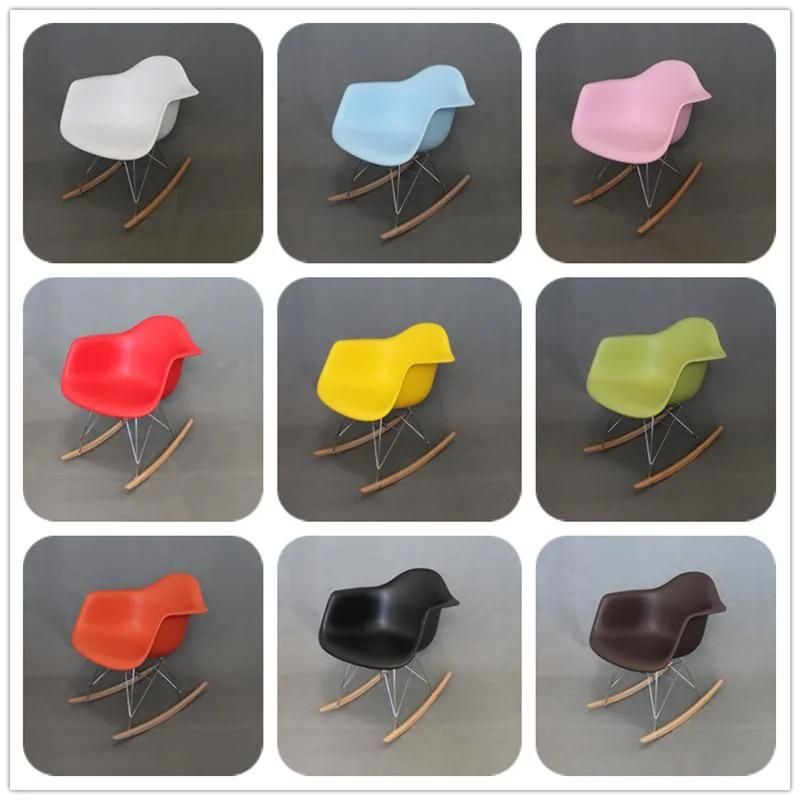 The Factory Produces Cheap Molded Plastic Rocking Chairs in White and Colored Medieval Minimalist Wooden Chairs