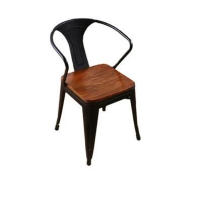 Single Seat Antique Color Iron Work Solid Wood Boss Manager Chair Dining Chair