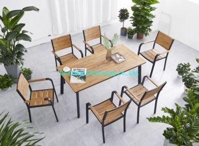 High Quality Aluminium Hotel Restaurant Outdoor Polywood Table Chairs Set with 6 Person