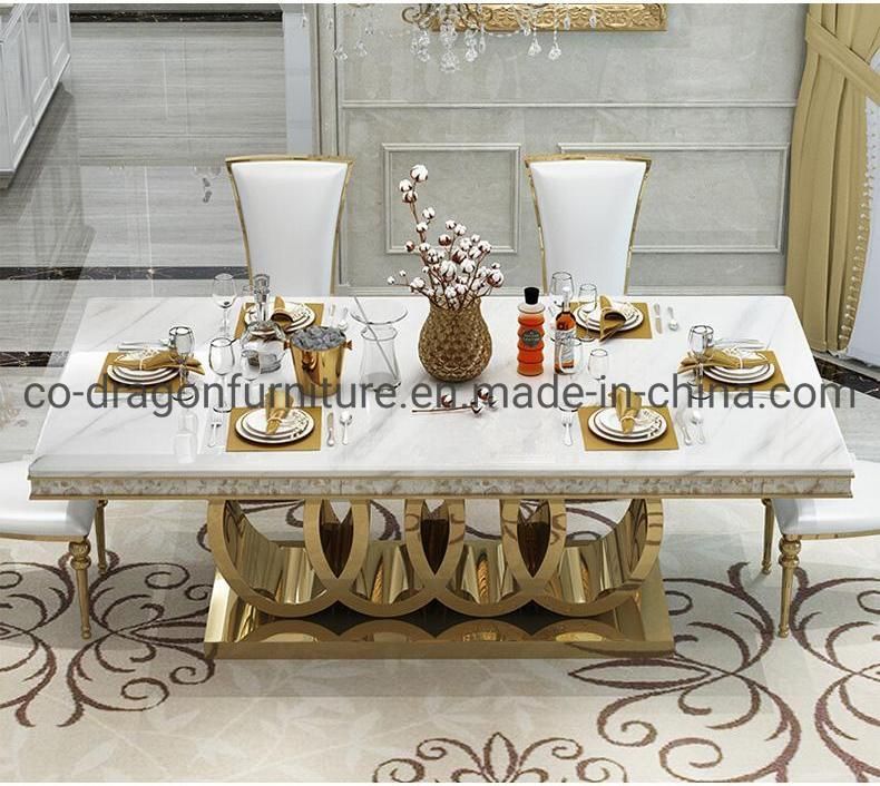 Luxury Modern Furniture Stainless Steel Dining Table with Marble Top