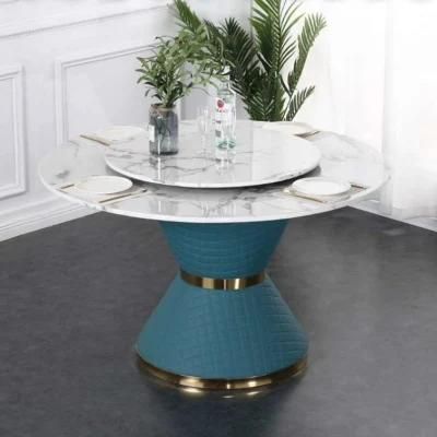 Light Luxury White Black Round Stainless Steel Designs Home Hotel Dining Table