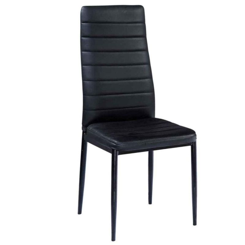 China Wholesale PU PVC Faux Synthetic Leather Restaurant Modern Metal Cheap European Black Chair Dining Chair